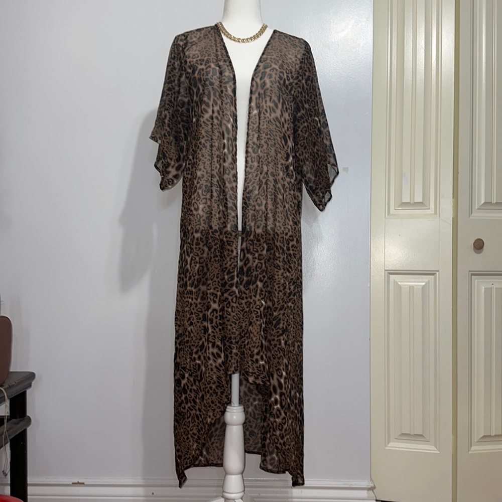 STEVE MADDEN LEOPARD LONG CARDIGAN BEACH COVER UP